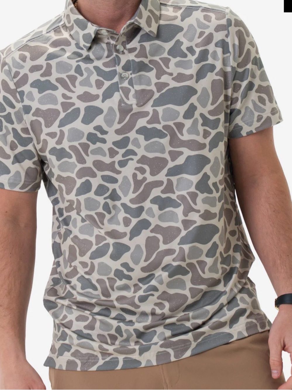 NWT Burlebo Men's Neutral Camo Print Polo Shirt - Beige/Grey/Sage